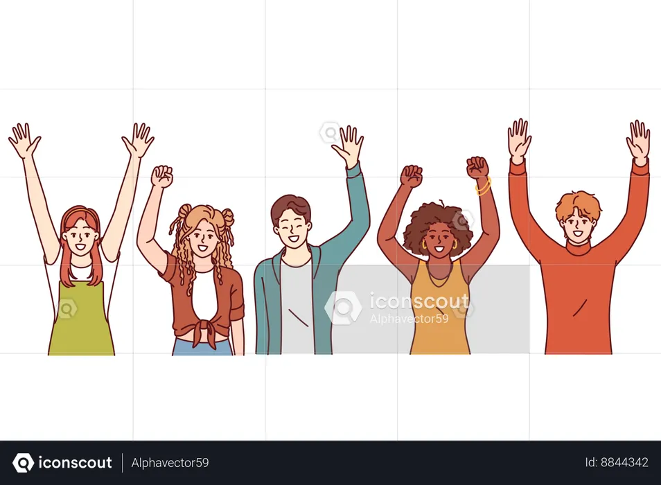 Group of children waving hands and celebrating  Illustration