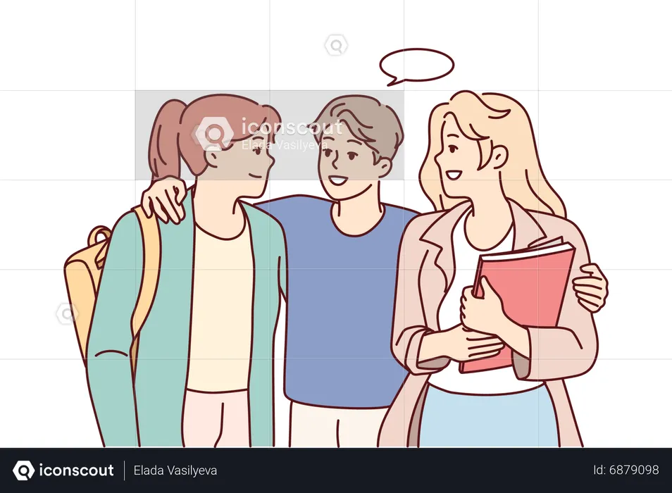 Group of college students gossiping  Illustration