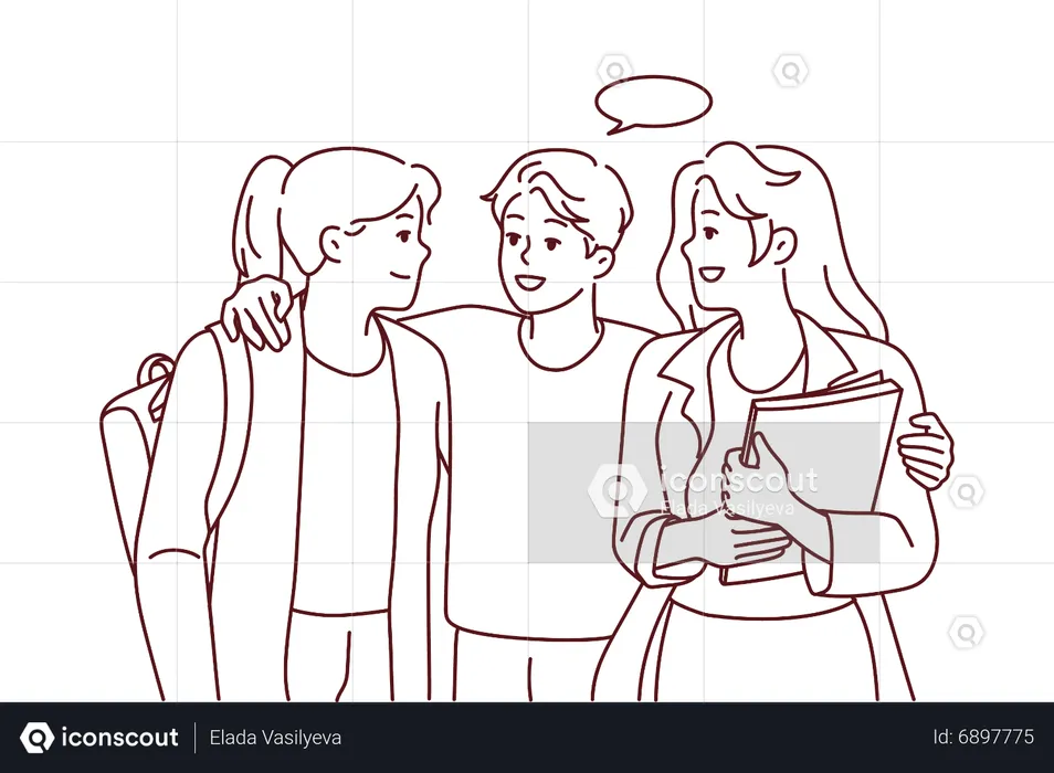 Group of college students gossiping  Illustration