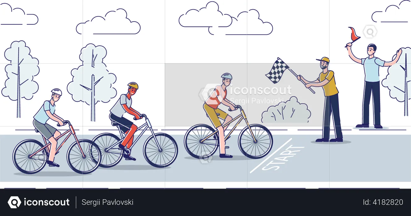 Group of cyclist starting race  Illustration