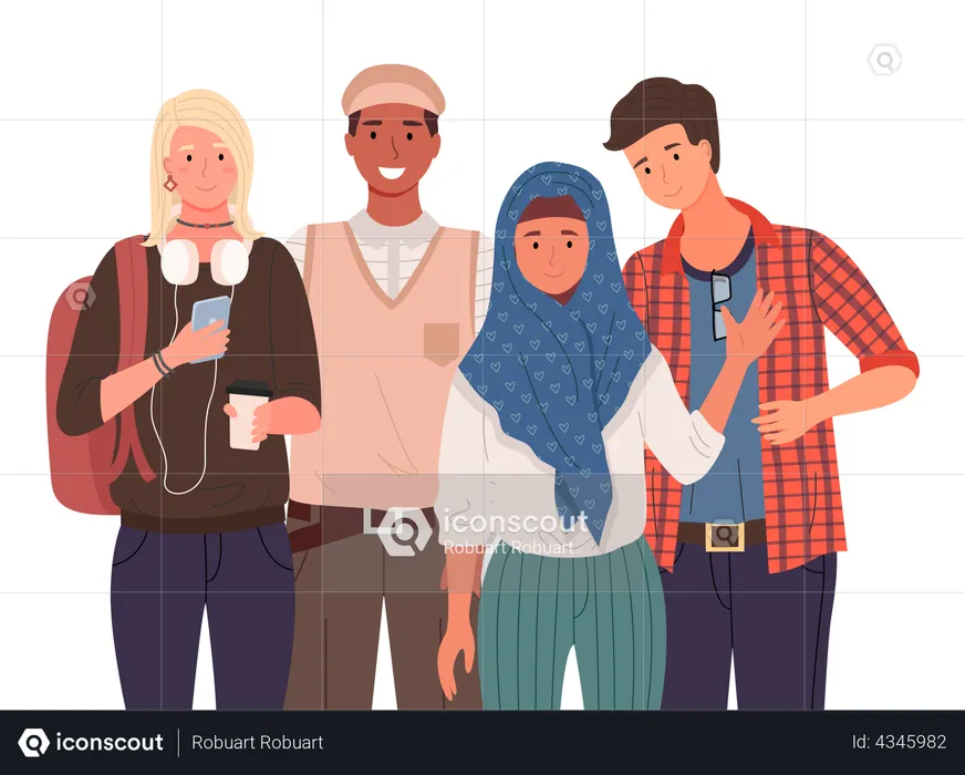 Group of diverse college students  Illustration