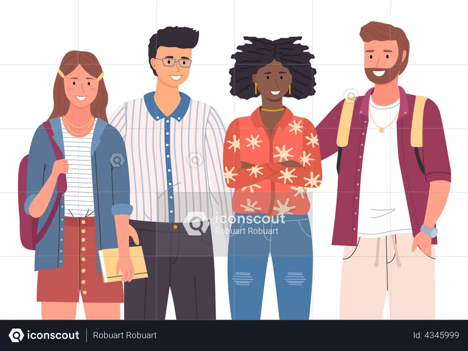 Group of diverse students from different countries  Illustration