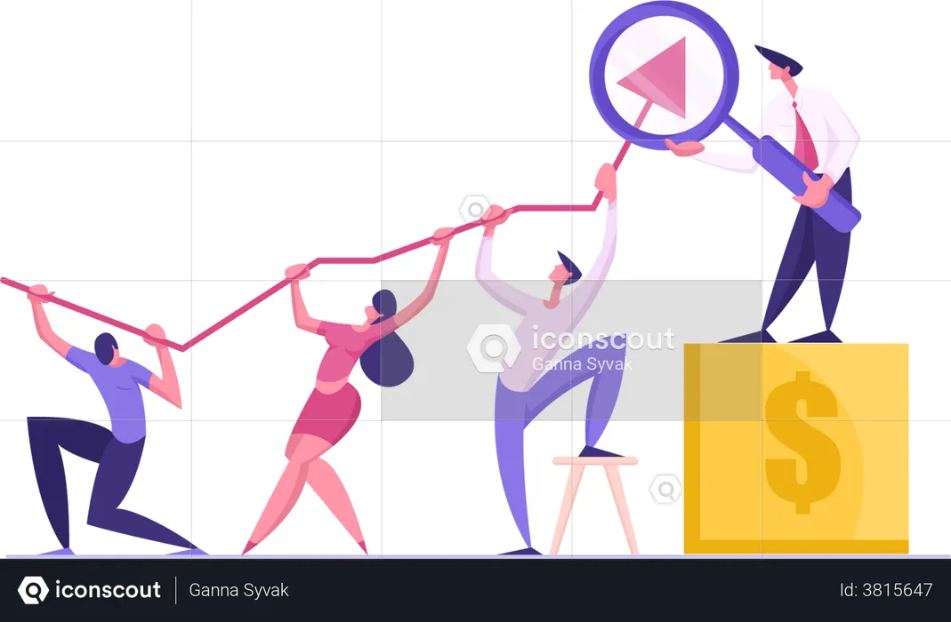 Group of employee working together for growth of the business  Illustration