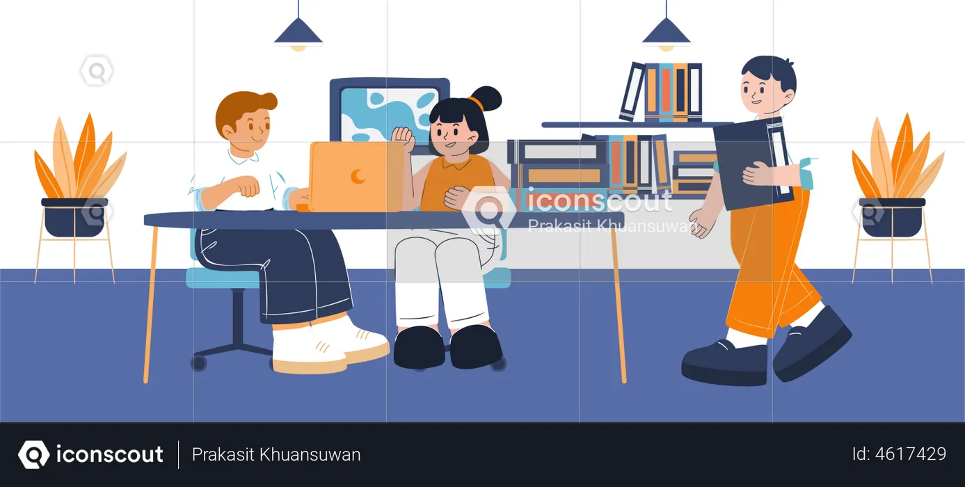 Group of employees working at office  Illustration