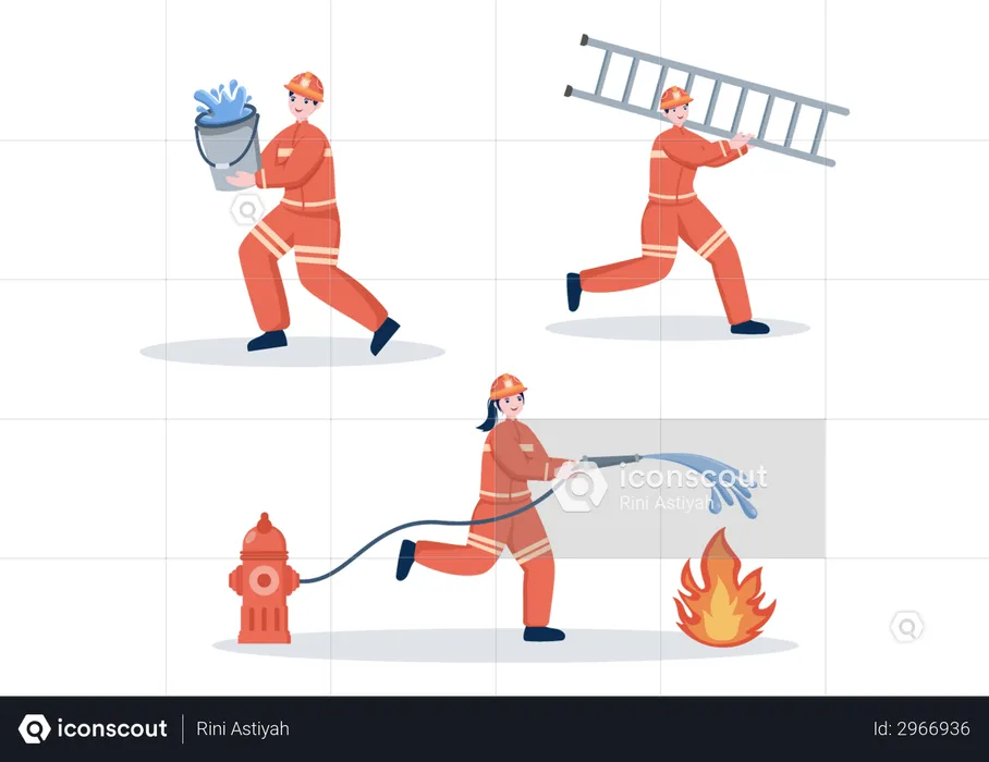 Group of Firefighters Dealing with fire emergency  Illustration