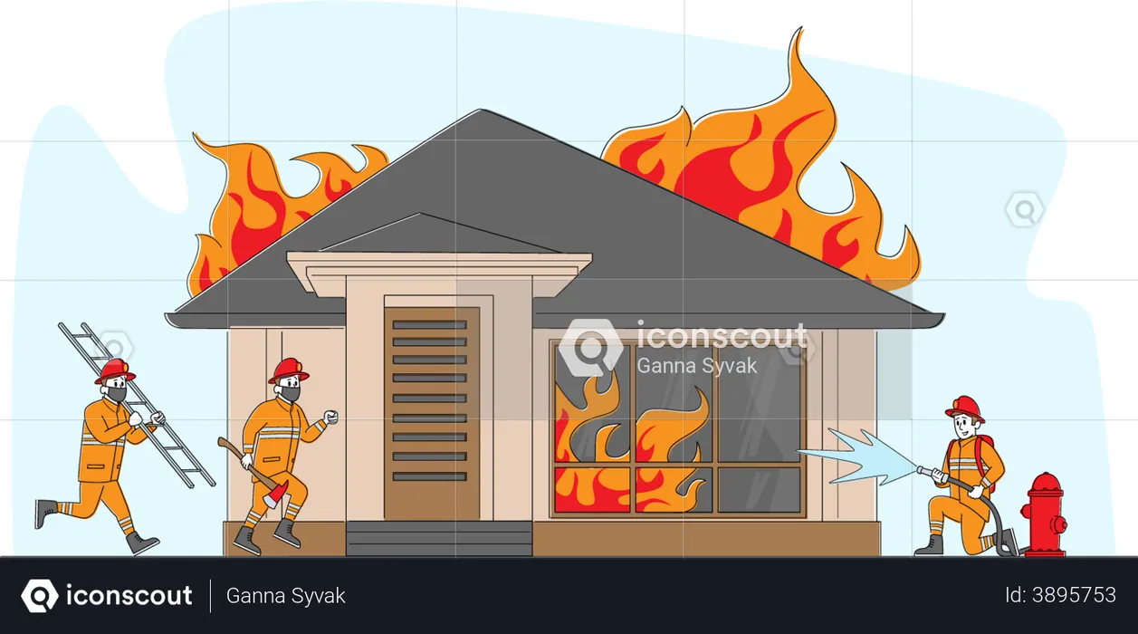 Group of firemen fighting with fires  Illustration