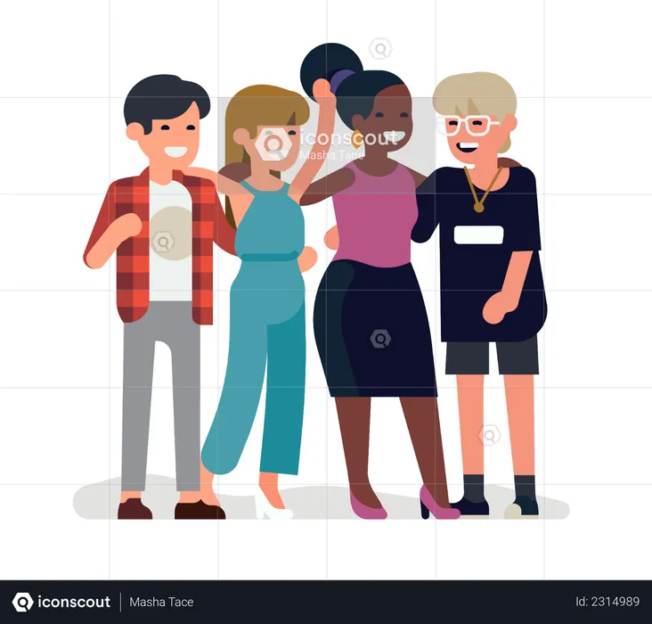 Group of four friends laughing  Illustration