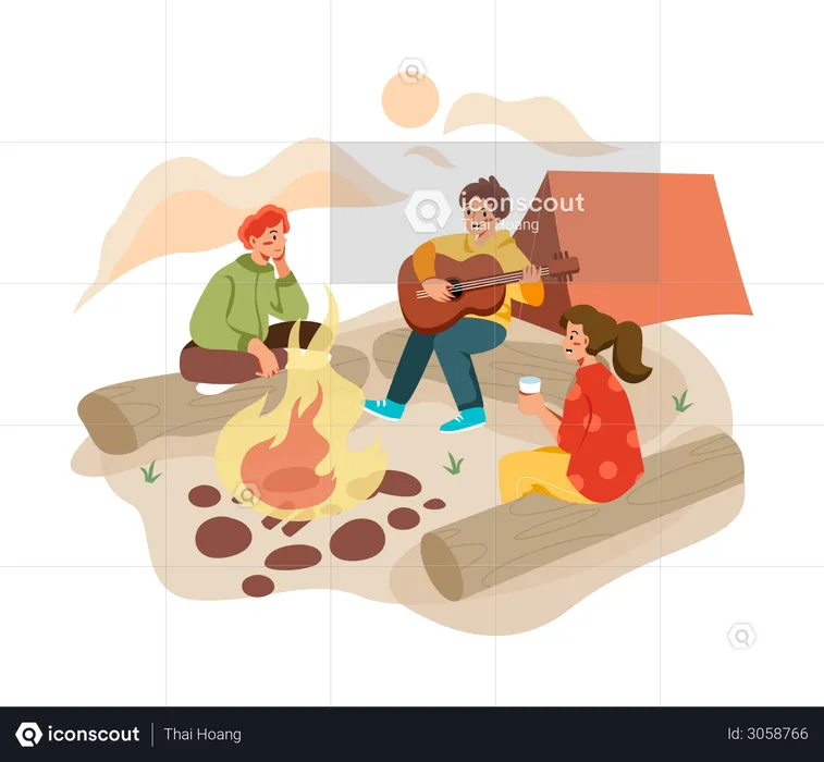 Group of friends doing camping  Illustration