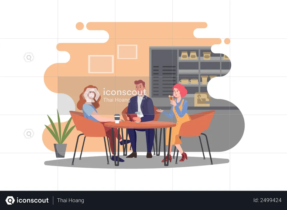 Group of friends sitting in cafe  Illustration