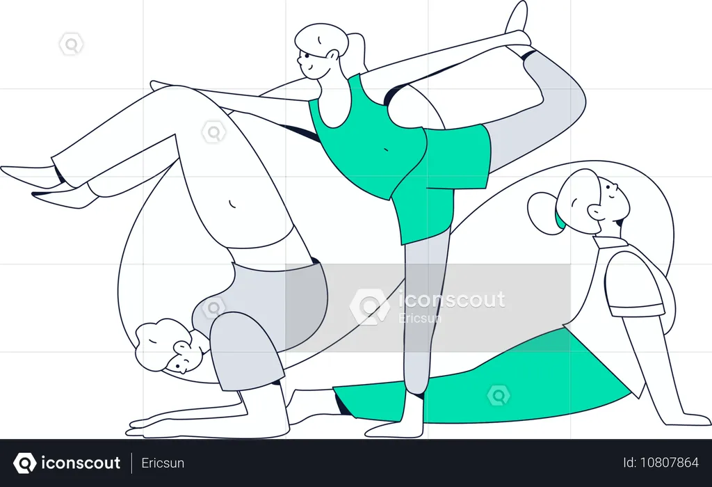 Group Of Girls Doing Yoga  Illustration