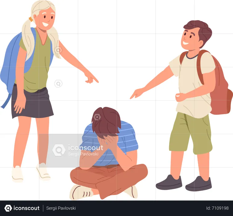 Group of little students bullying, suppressing and taunting child classmate  Illustration