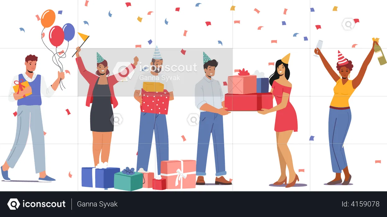 Group of people celebrating birthday of a friend  Illustration