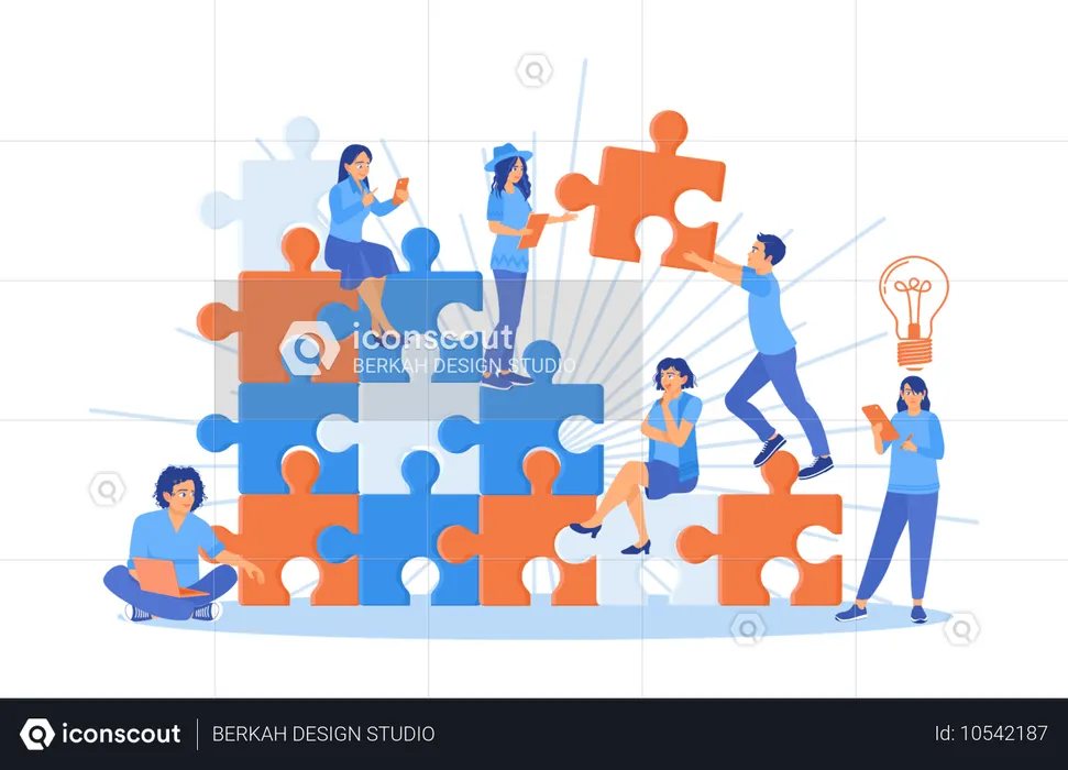 Group of people connecting puzzle pieces and solving problems  Illustration
