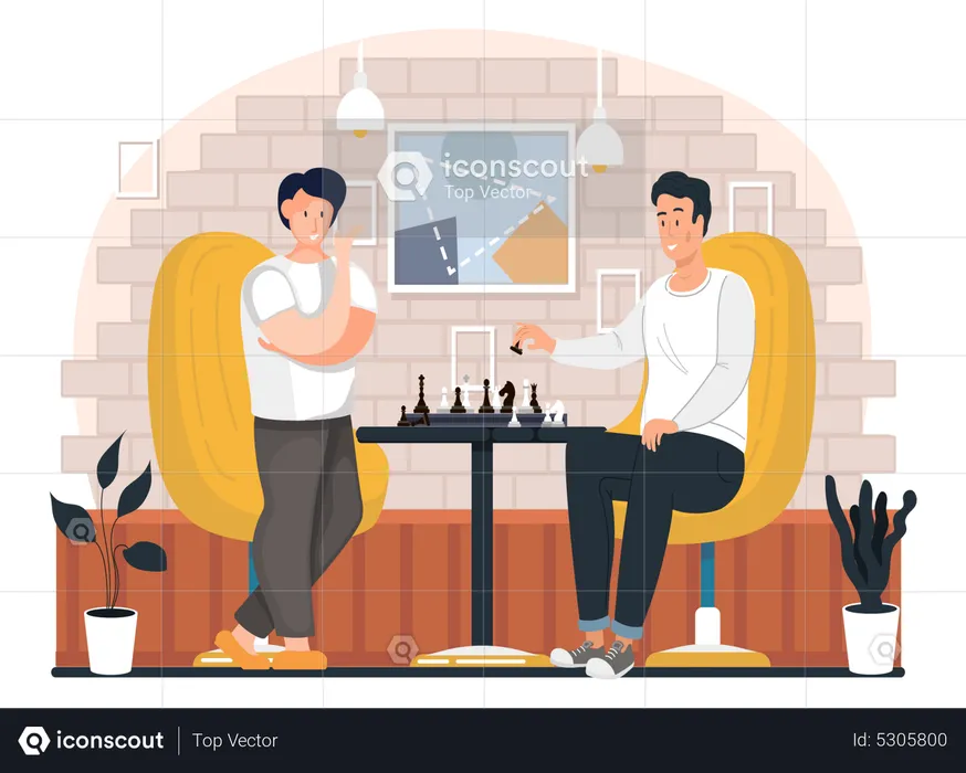 Group of people is playing chess at home  Illustration