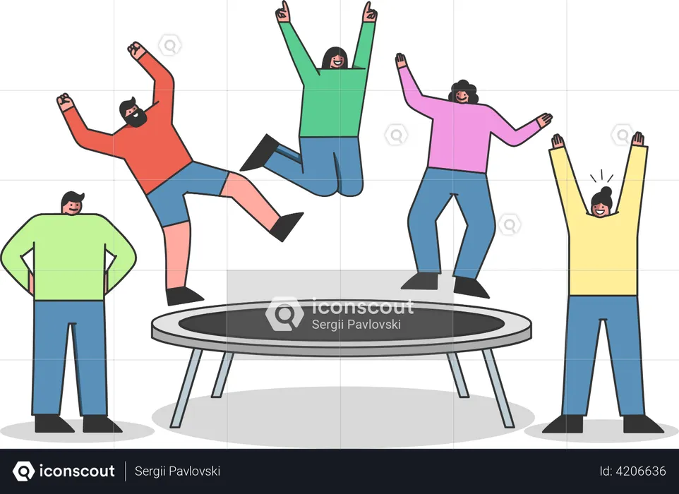 Group of people jumping on trampoline  Illustration