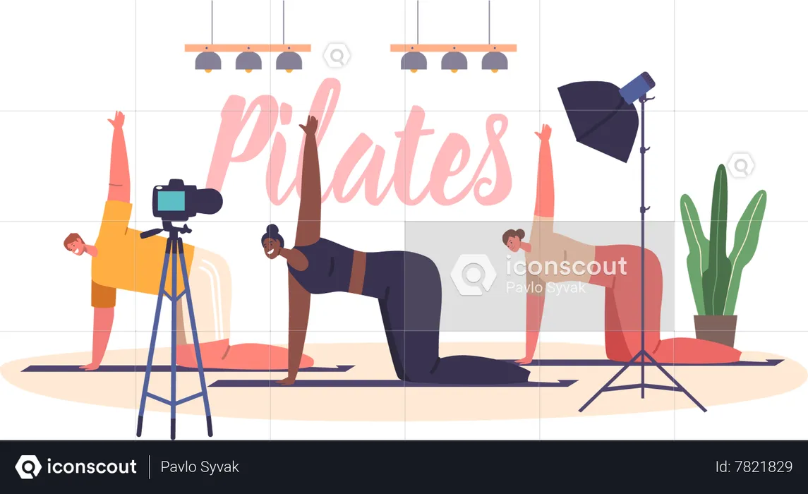 Group Of People Record Video For Pilates Blog  Illustration
