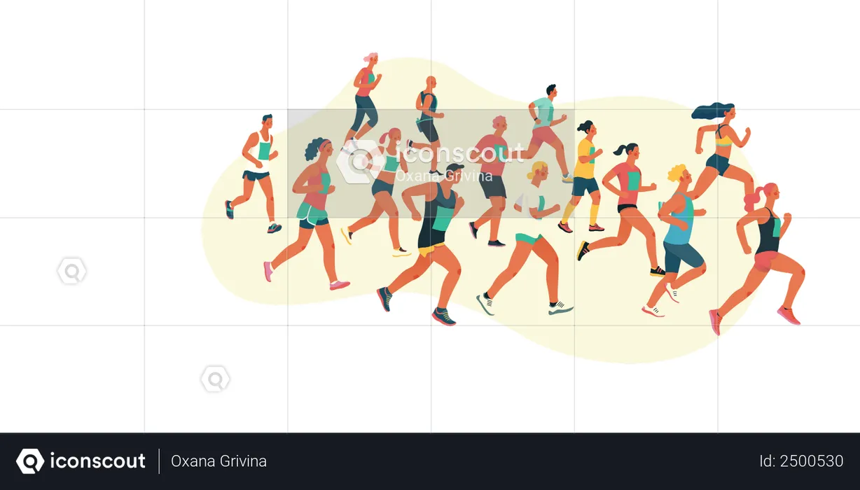 Group of people running in marathon  Illustration