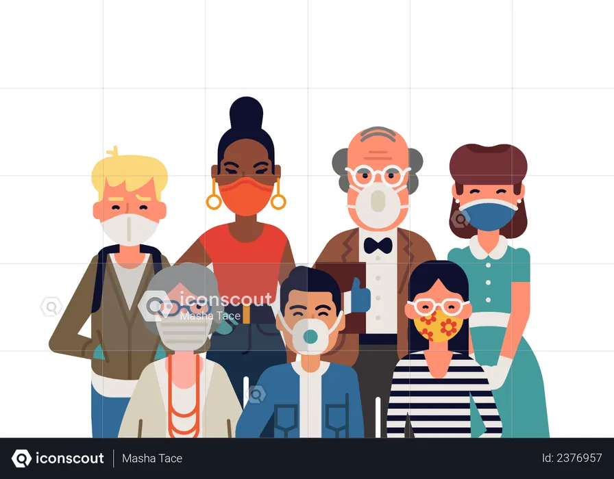 Group of people wearing facemask  Illustration