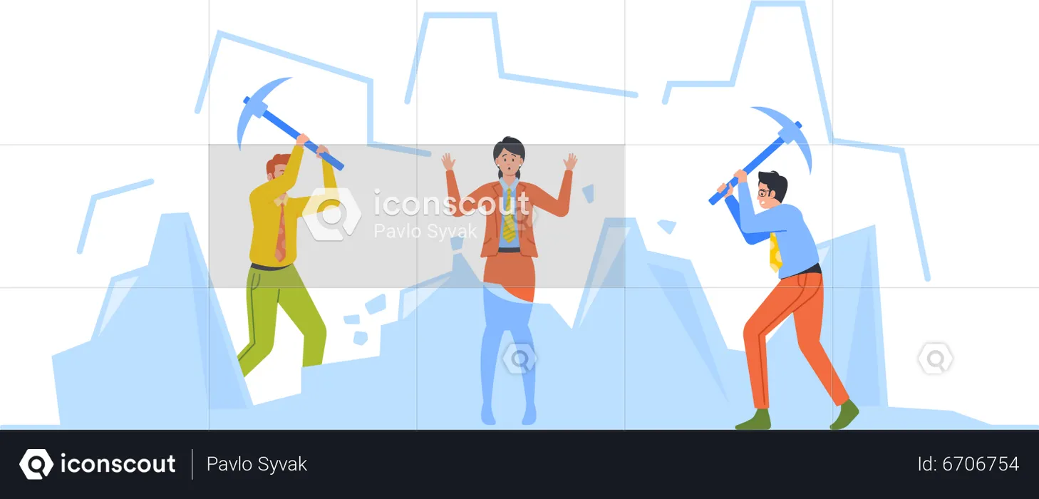 Group Of People With Hammers and breaking ice  Illustration