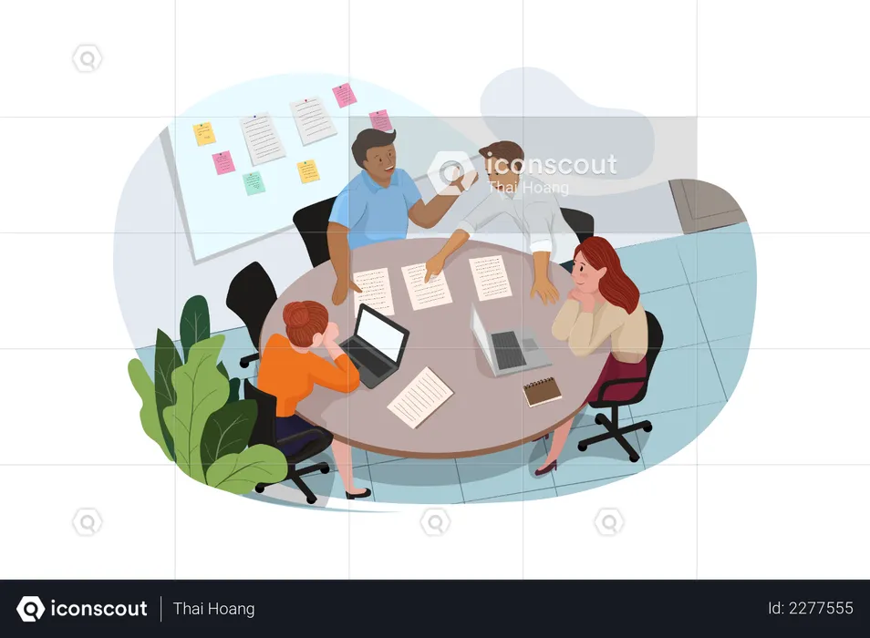 Group of people working out business plan in the office  Illustration