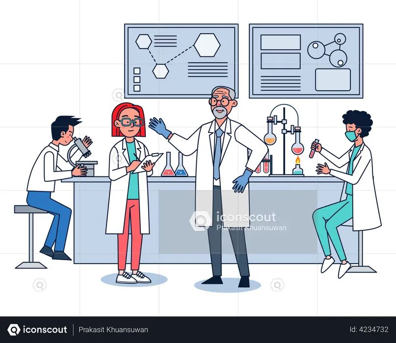 Group of Professional scientists doing chemical research  Illustration