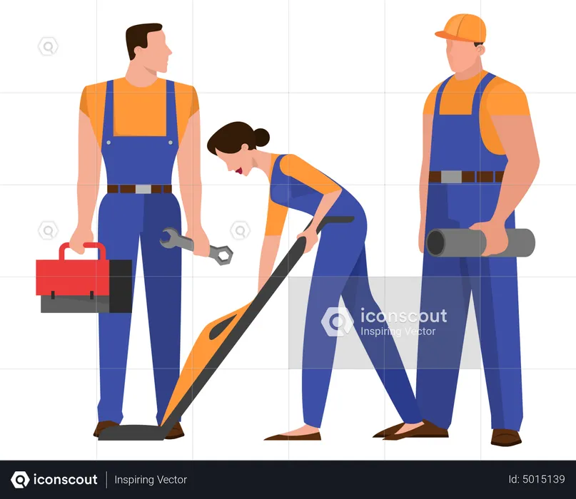 Group of repairman in the uniform with tools  Illustration