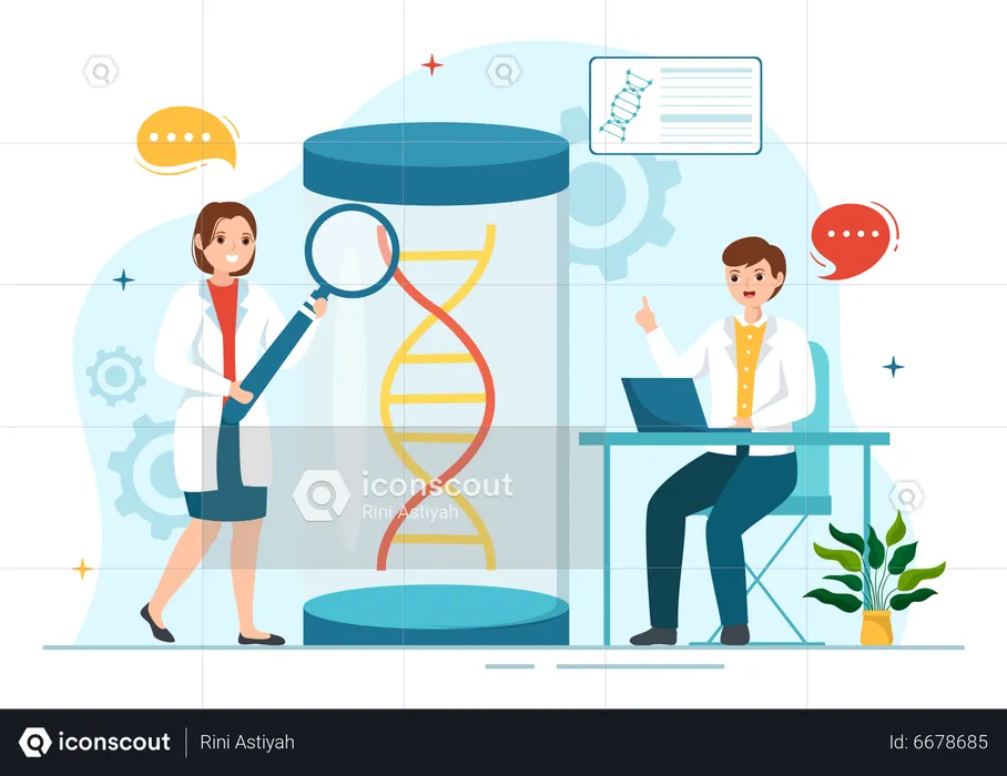 Group of scientist working on genetic engineering  Illustration