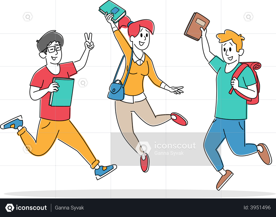 Group of Students Come to School to Get Education Illustration