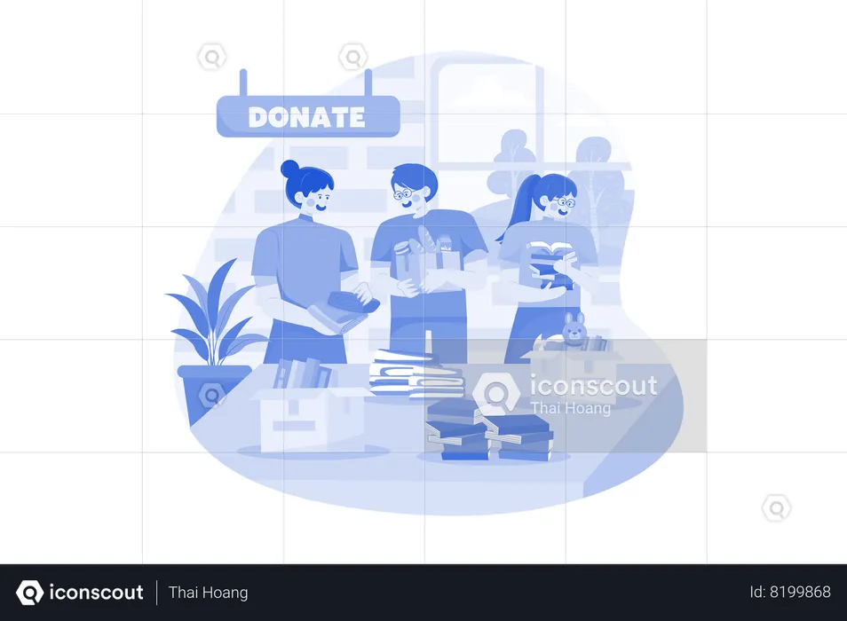 Group Of Volunteers Sorting Charity Items  Illustration