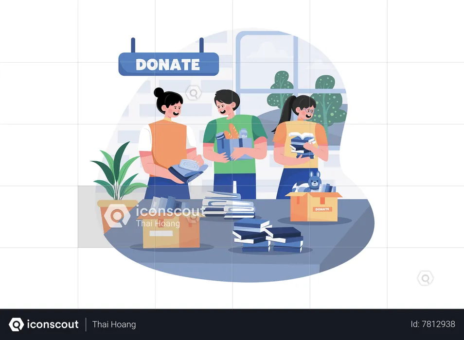 Group Of Volunteers Sorting Charity Items  Illustration
