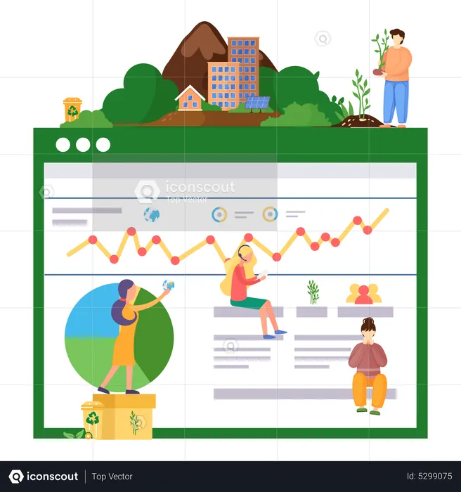 Group of woman is working with statistics of planet  Illustration