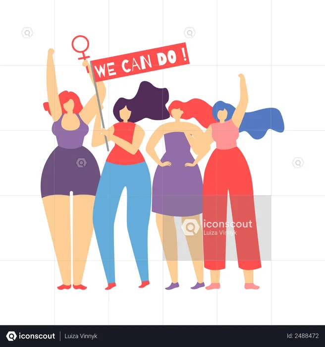 Group of women protesting  Illustration