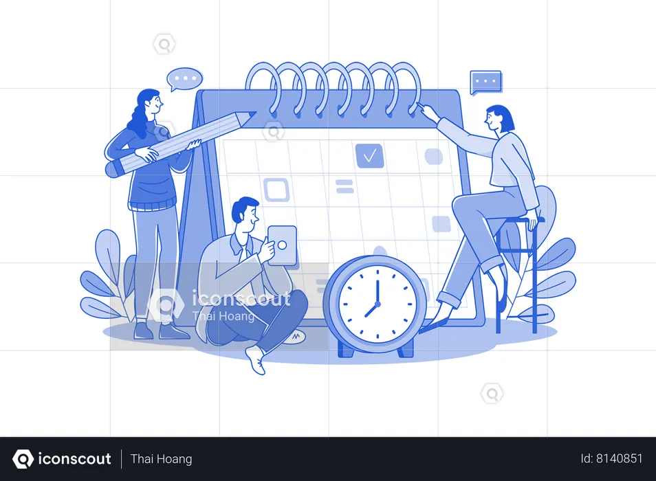 Group of workers dealing with the schedule of days  Illustration