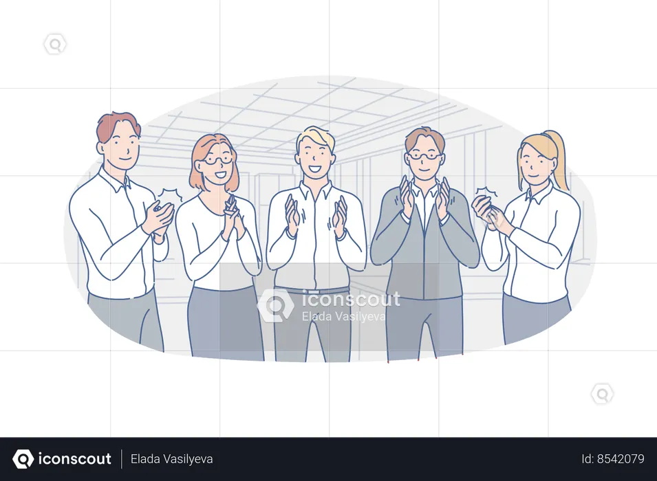 Group of young happy business people applause in honor of career growth  Illustration