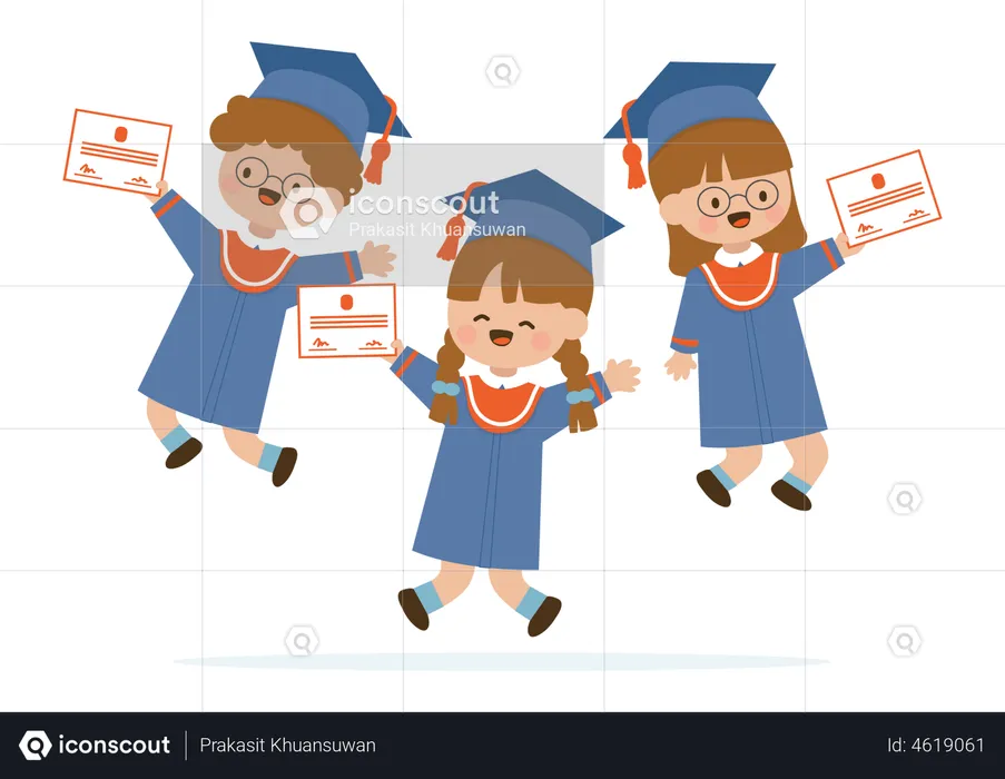 Groupe d'enfants diplômés de l'école  Illustration