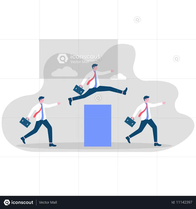 Un groupe d'hommes d'affaires organise une compétition d'entraînement à obstacles  Illustration