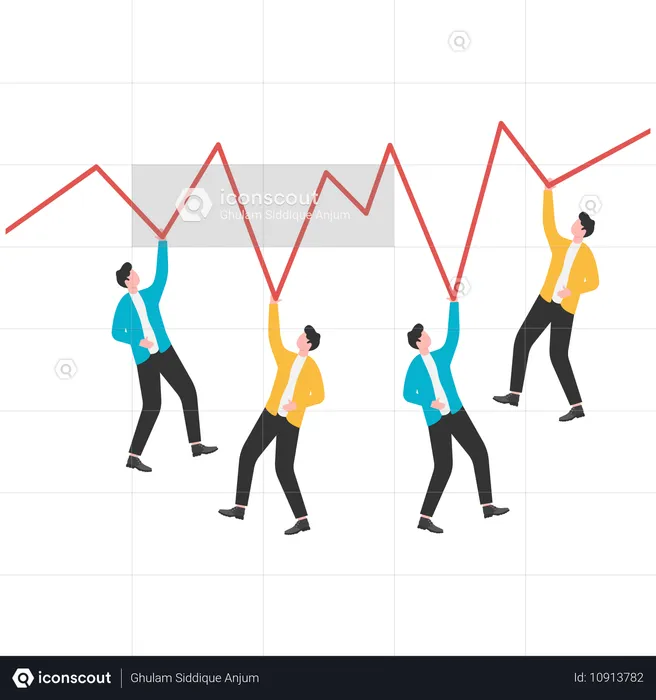 Groupe de traders suspendus sur les graphiques du marché boursier  Illustration