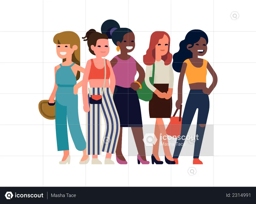 Groupe de filles debout ensemble  Illustration