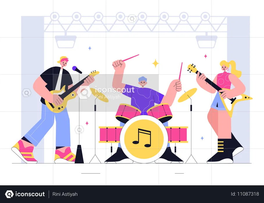 Groupe de musique se produisant lors d'un concert  Illustration