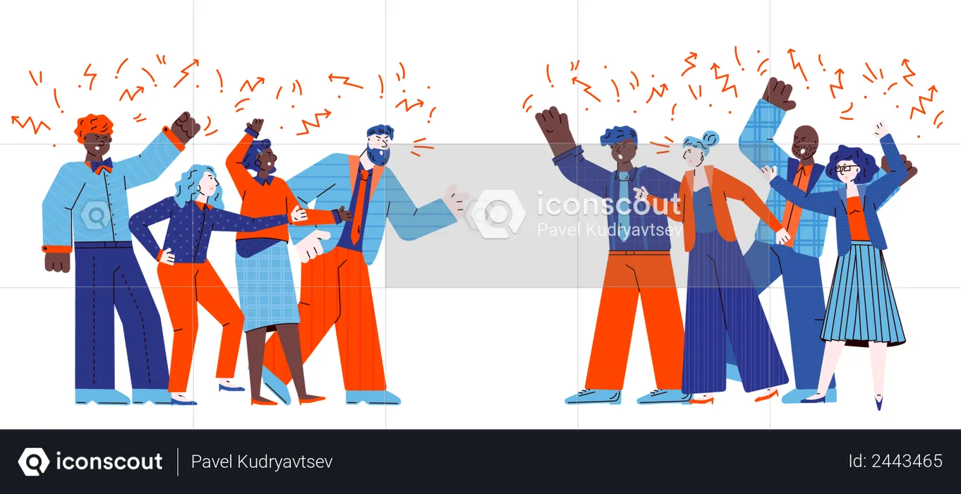 Groups of conflicting people quarrelling  Illustration