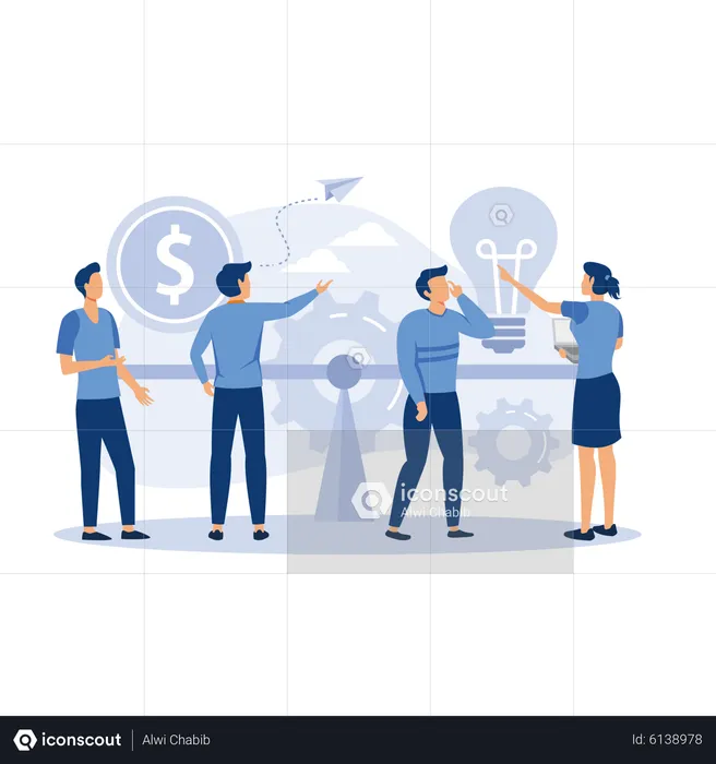 Groups of people who invest in idea on swing  Illustration