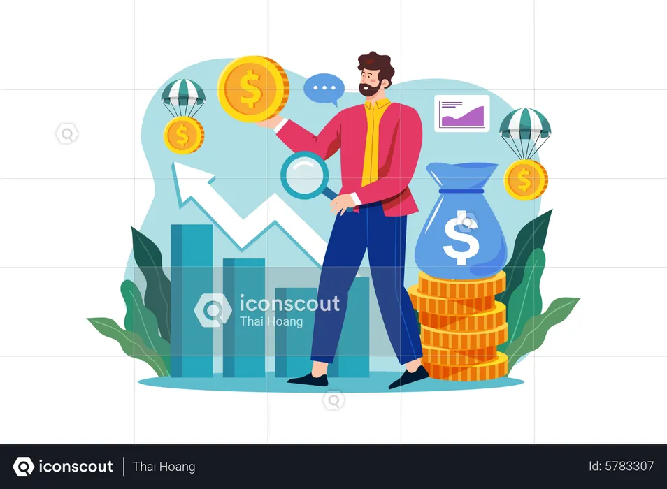 Growth management by a businessman  Illustration