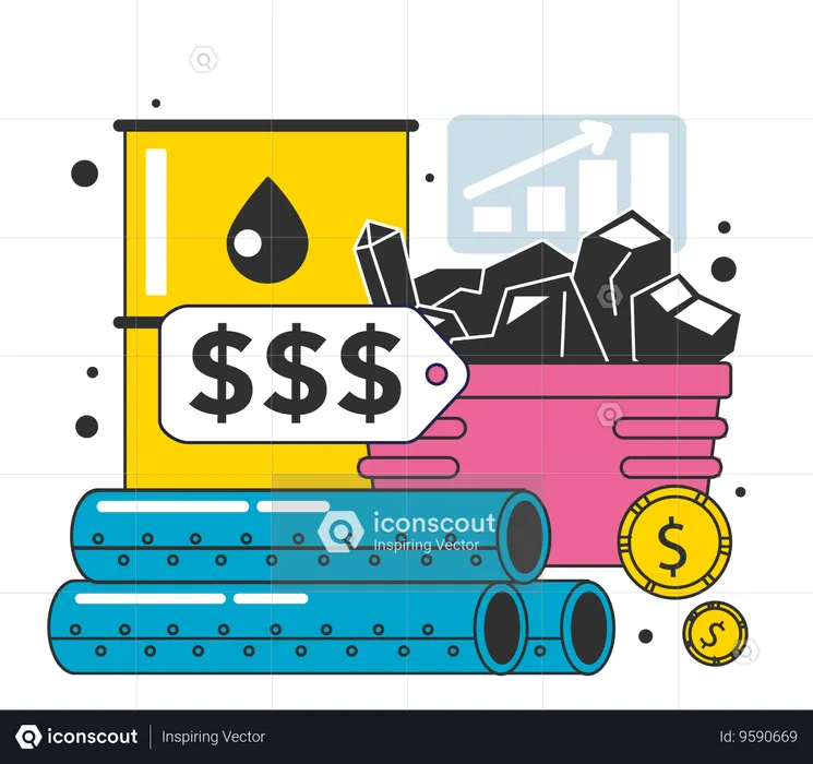 Growth of raw material industries as financial inflation cause.  Illustration