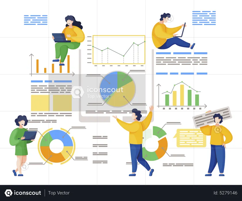 Grupo de funcionários coletando dados analíticos  Ilustração