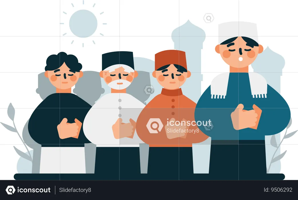 Grupo de hombres orando juntos  Ilustración