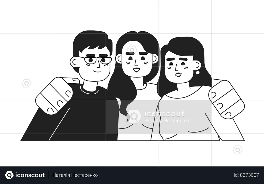 Grupo diversificado de pessoas abraçando  Ilustração