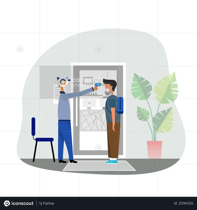 Guard checking temperature of employee with temperature gun  Illustration