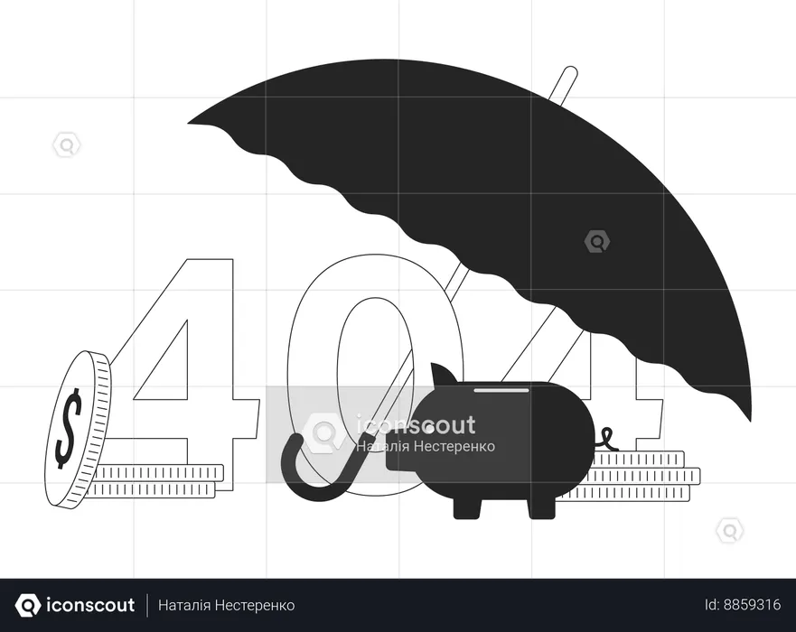 Mensagem flash de erro 404 de economia de capa de guarda-chuva  Ilustração