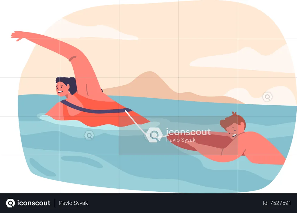 Guardia de playa rescata a un niño del agua  Ilustración