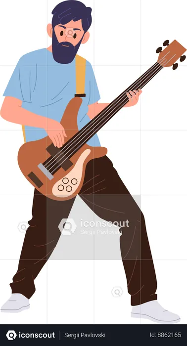 Guitariste masculin jouant de la guitare électrique  Illustration